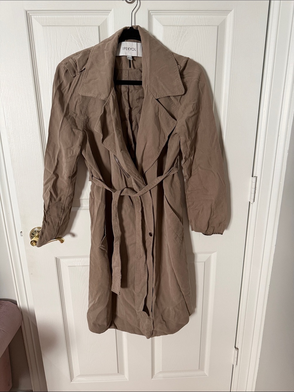 Women's Taupe Trench Coat 100% tencel log HR weight IPEKYOL size 10